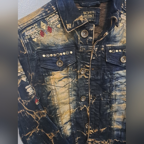 8ighth Dstrkt Collared Embroidered Long Sleeve Denim Kids Jacket Sz 9-10 - Picture 9 of 12